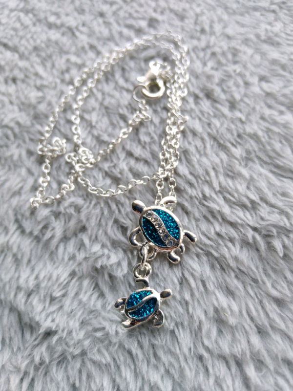 Turtle with baby pendant on chain-New! 
