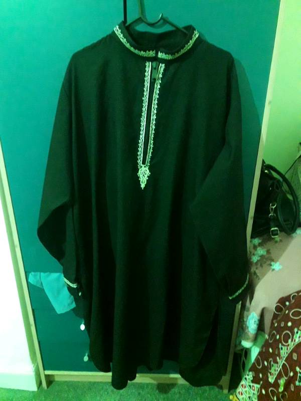 Men's Asian 2-piece zip fitting black shirt (2XL) 