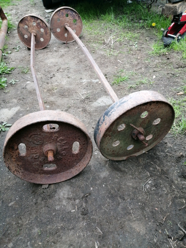 Cast iron wheels and axles