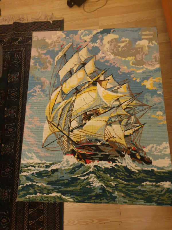 image for Ship on waves ,crossstitched picture 