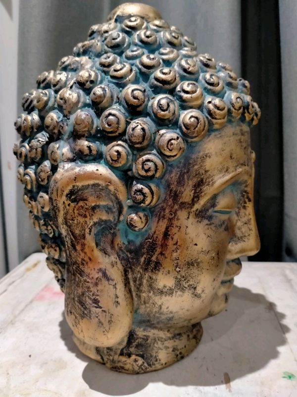 Large Buddha Head Ornament 24cm Tall Indoor Vintage Rustic Bronze New