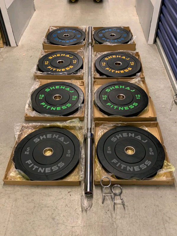 BRAND NEW 100kg Bumper plates + 7ft 20kg Barbell Set Olympic 2” 