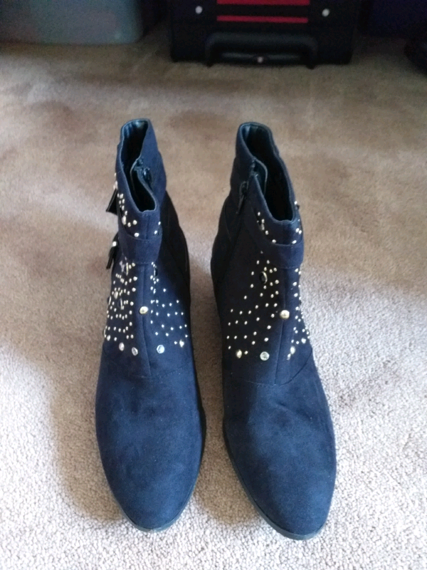 Marks & Spencer Black Suede Gold Studded Boots Size 5 in very good con