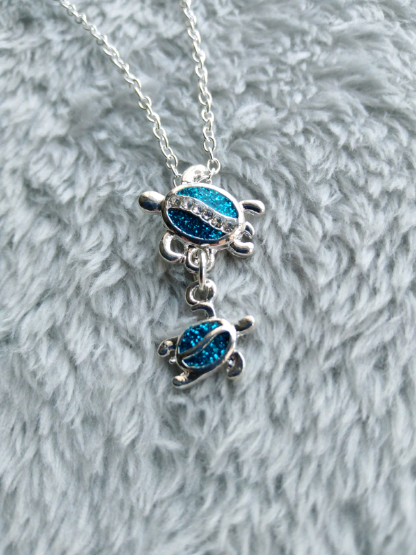 Turtle with baby pendant on chain-New! 