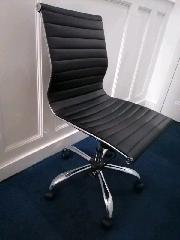 STANDARD HEIGHT BACK CLASSIC SWIVEL OFFICE BLACK Faux LEATHER CHAIR Adjustable Height V. COMFORTABLE