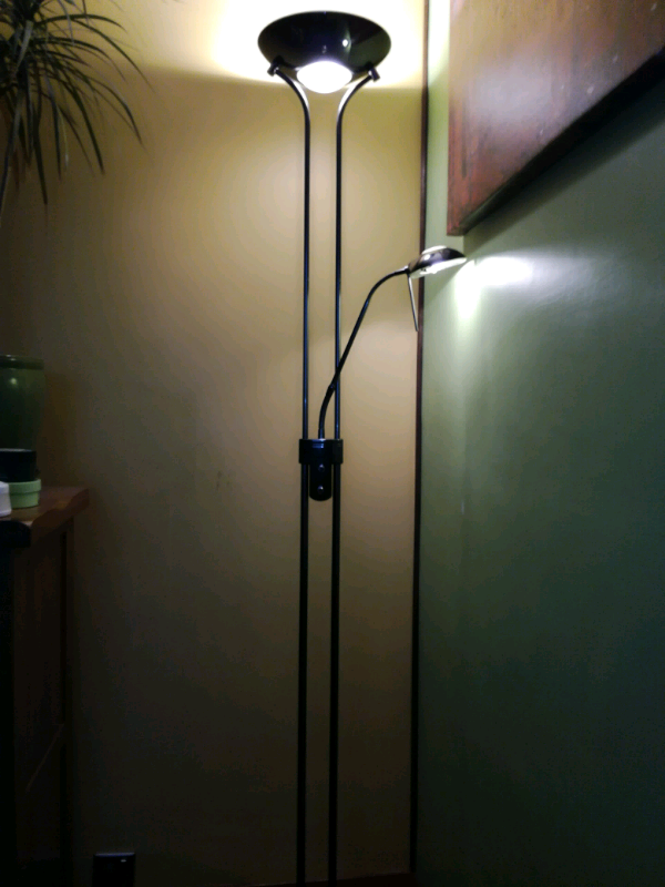 image for Brushed dark chrome mother and baby floor lamps.