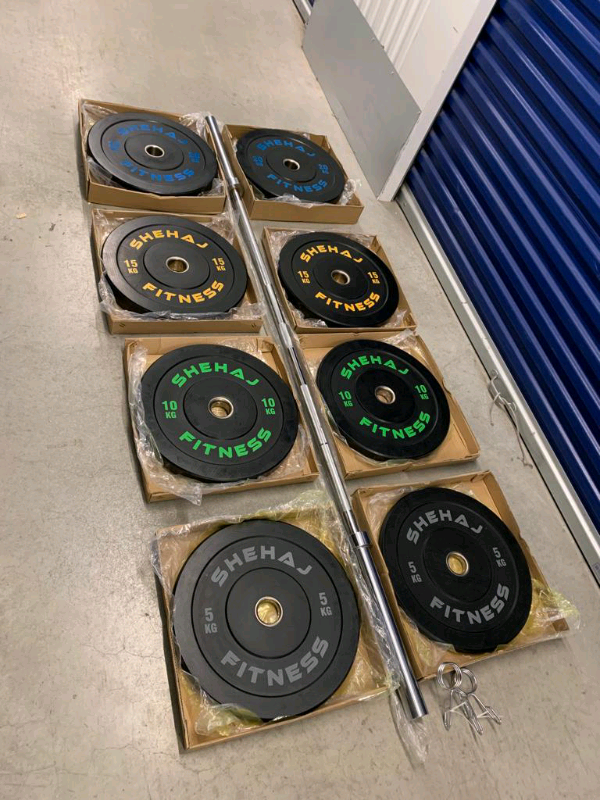 BRAND NEW 100kg Bumper plates + 7ft 20kg Barbell Set Olympic 2” 