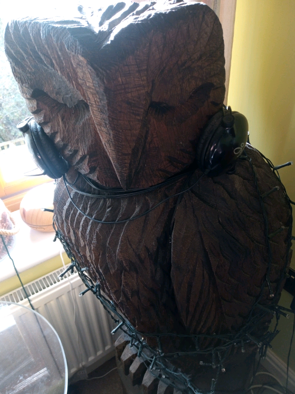 Large Oak Carving Owl Eagle Bench.