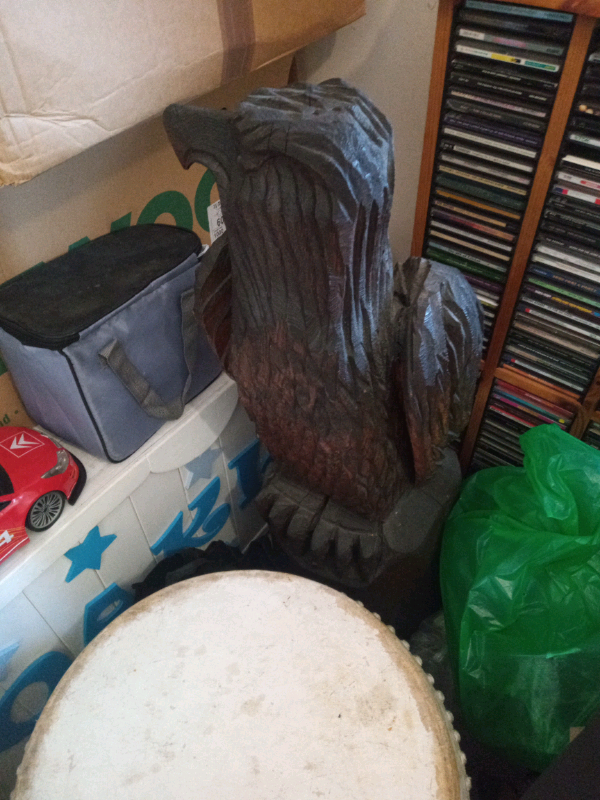 Large Oak Carving Owl Eagle Bench.