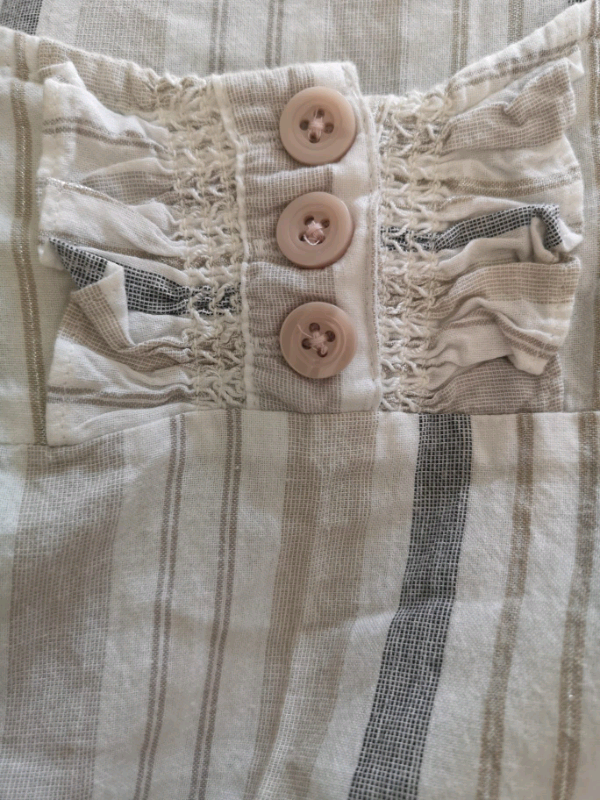 F&F Pretty Cotton/Linen Cream Beige and Silver Stripe Top Immaculate 