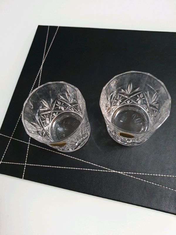 Set of Two Lead Crystal Whisky Tumblers.