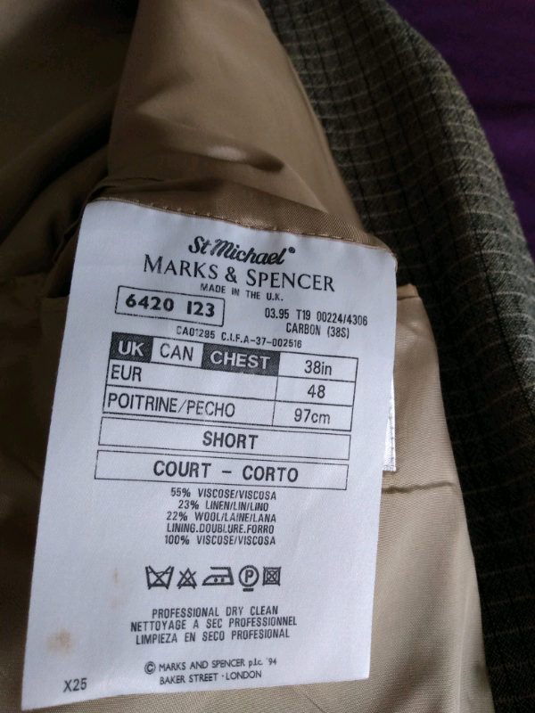 Men's jacket 38 short from Marks and Spencer. Viscose/ linen/ wool.