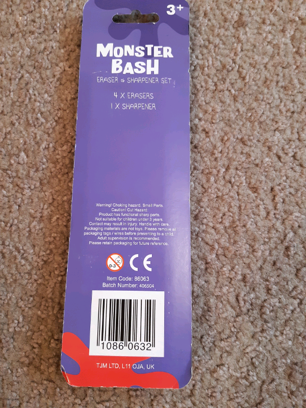 Monsters 4 Erasers and Sharpener Set BNIB