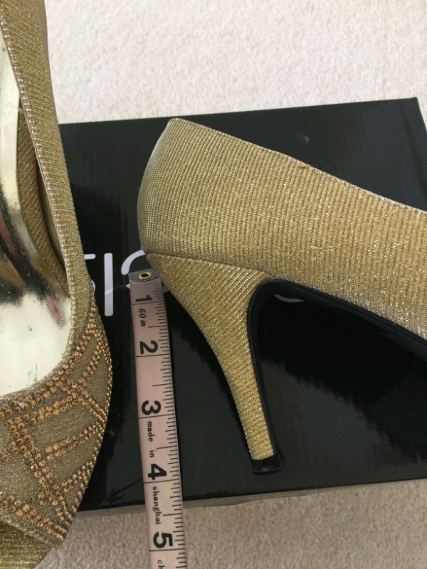 Ladies Gold Sparkly Diamante Open Toe, High Heel Party Shoes. Asian Si