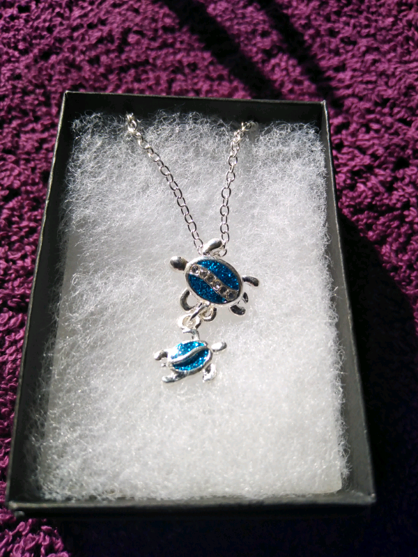 Turtle with baby pendant on chain-New! 