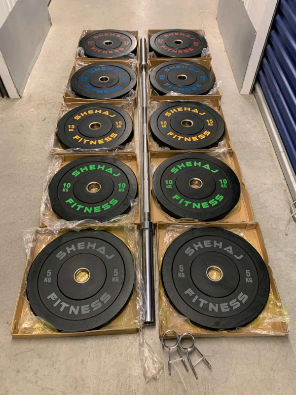 BRAND NEW 100kg Bumper plates + 7ft 20kg Barbell Set Olympic 2” 