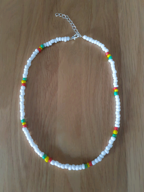 Handmade beaded choker necklace, adjustable length 15-17 inches