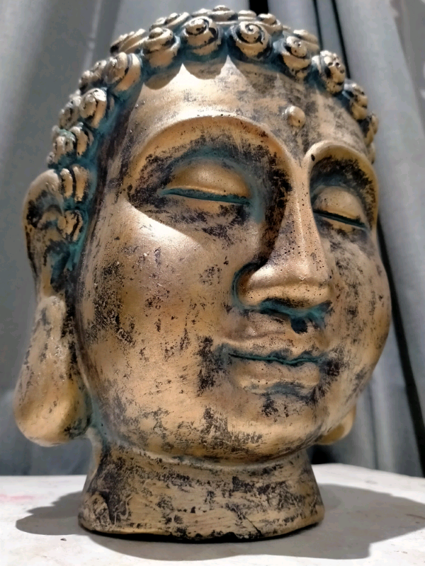 Large Buddha Head Ornament 24cm Tall Indoor Vintage Rustic Bronze New