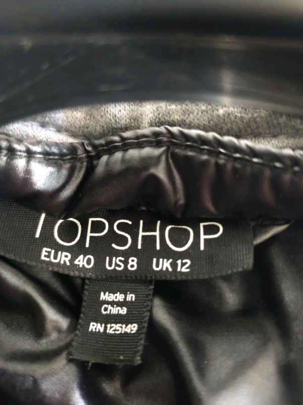  Top shop black hooded wet look puffer jacket, like new size 12