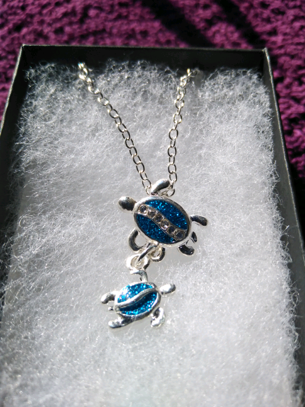 Turtle with baby pendant on chain-New! 