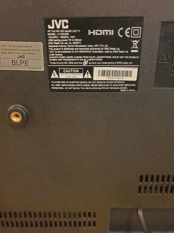 JVC 40 inch Led Tv .model LT-40C550 for repair or Parts 