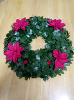  NEW ARTIFICIAL XMAS WREATH, WITH FLOWERS, AND BERRIES