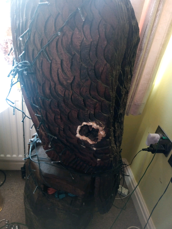 Large Oak Carving Owl Eagle Bench.