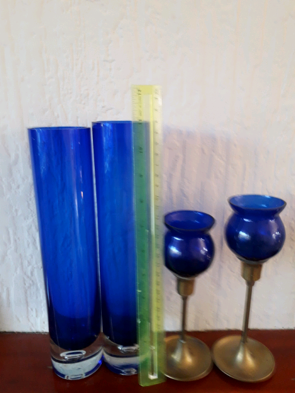 Glass and brass ornaments bright blue