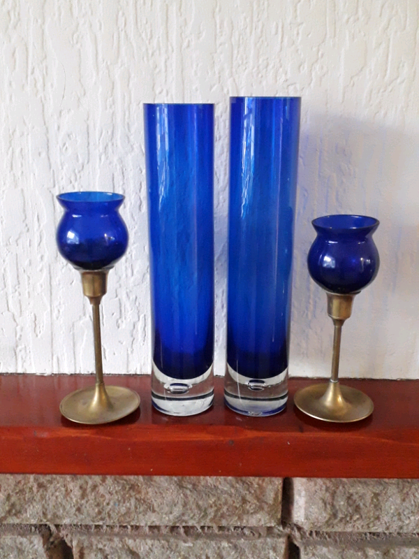 image for Glass and brass ornaments bright blue