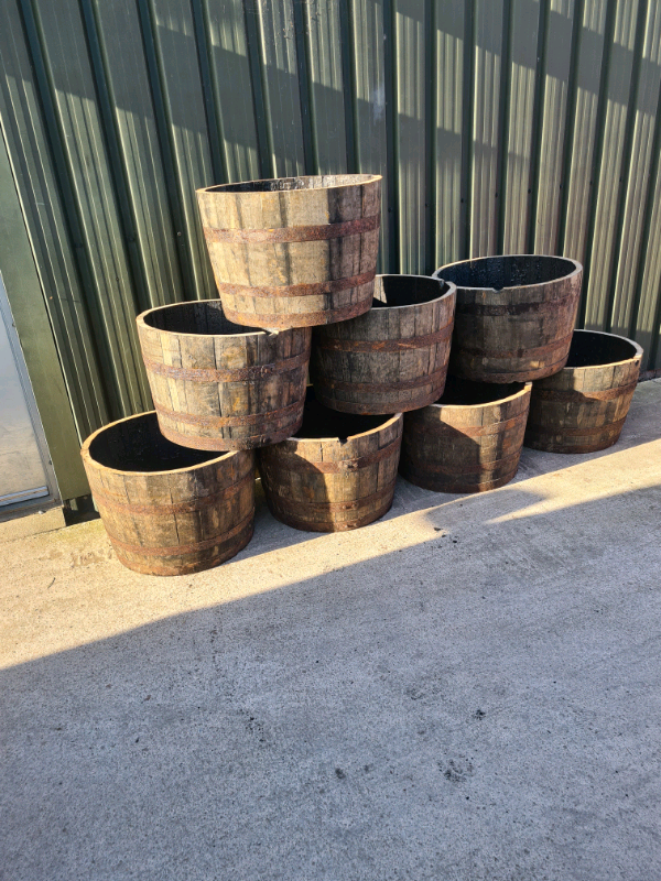 Oak whisky barrel planters  