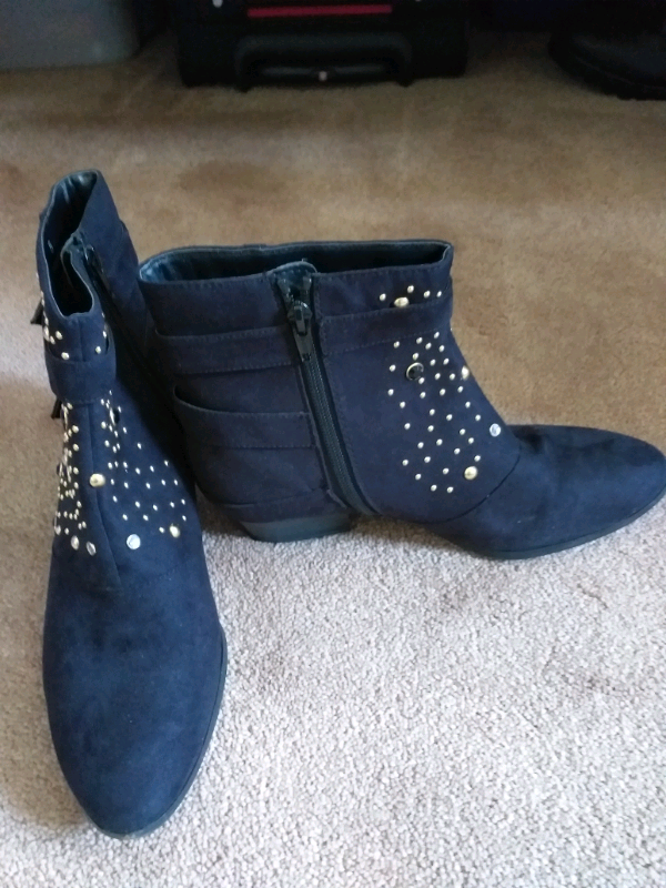 Marks & Spencer Black Suede Gold Studded Boots Size 5 in very good con
