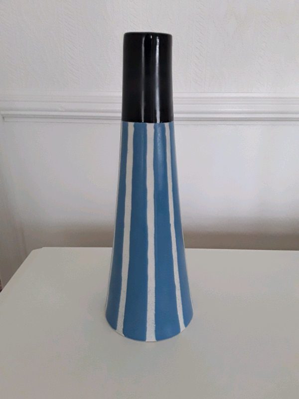 image for Blue striped/black topped tubular vase (Peterlee)