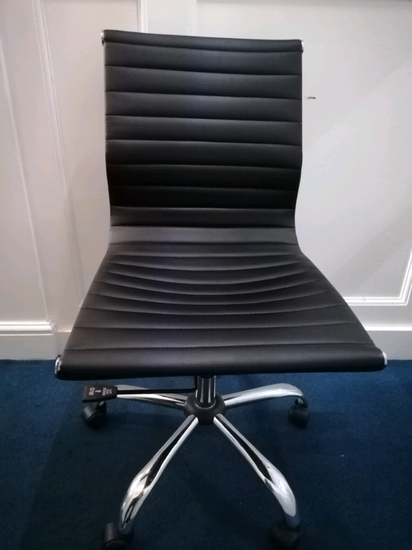 STANDARD HEIGHT BACK CLASSIC SWIVEL OFFICE BLACK Faux LEATHER CHAIR Adjustable Height V. COMFORTABLE