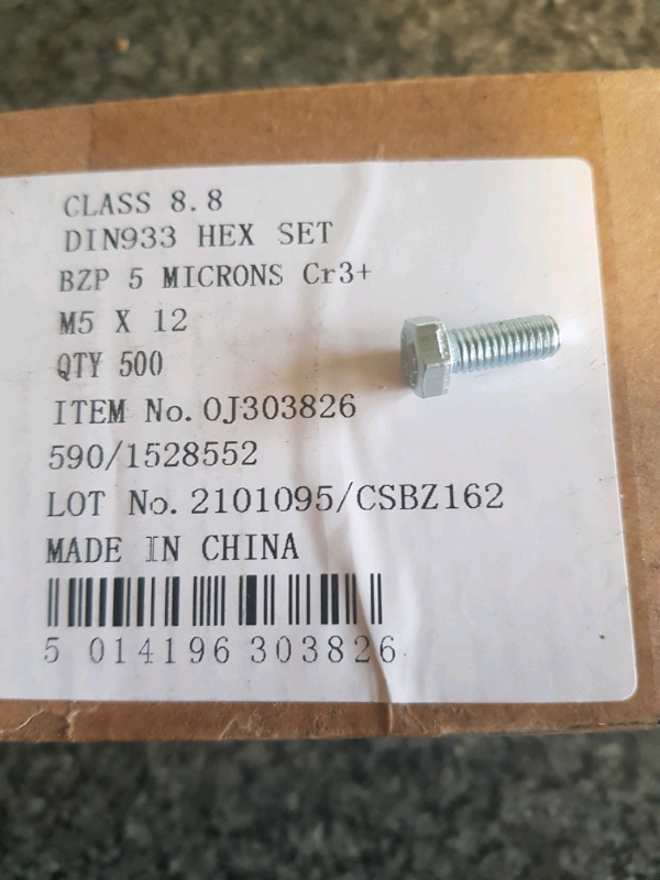 M5 x12 stainless hex bolts. Box of 500. New. £30 can deliver 