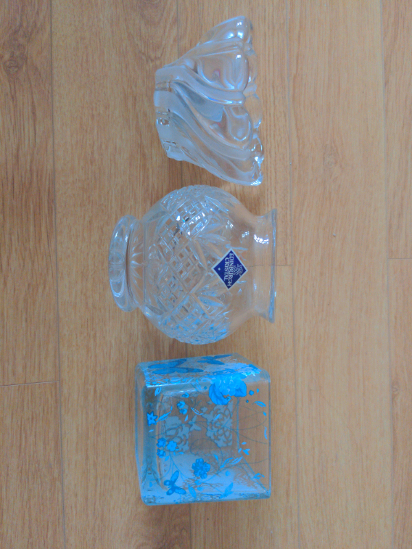image for Three glass / crystal candle holders / jars