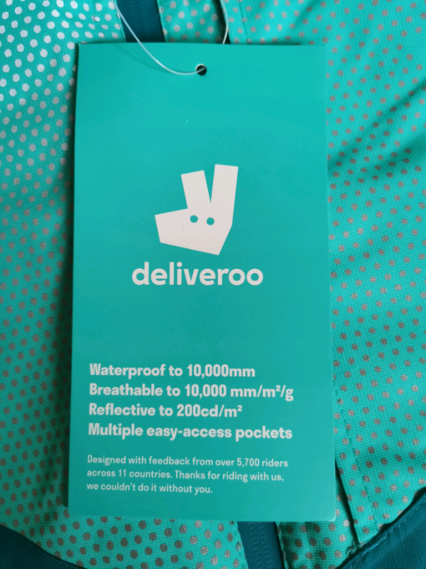 Deliveroo Waterproof Coat - New With Tags, Size Small