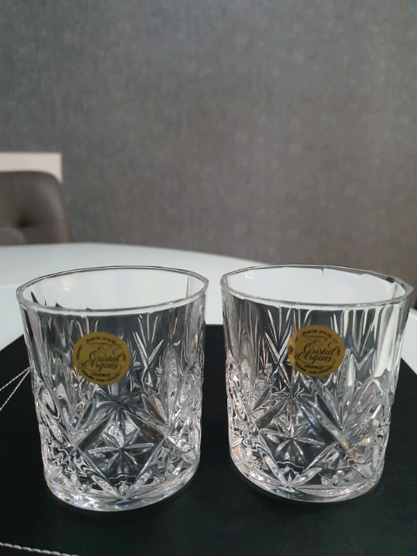 Set of Two Lead Crystal Whisky Tumblers.