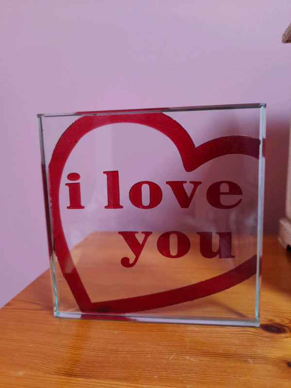 image for New hand decorated glass 'I LOVE YOU' plaque