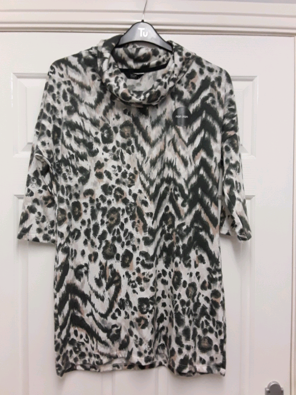 F&F ANIMAL PRINT LONG TOP/SHORT DRESS SIZE 14 (NEW) COWL NECK