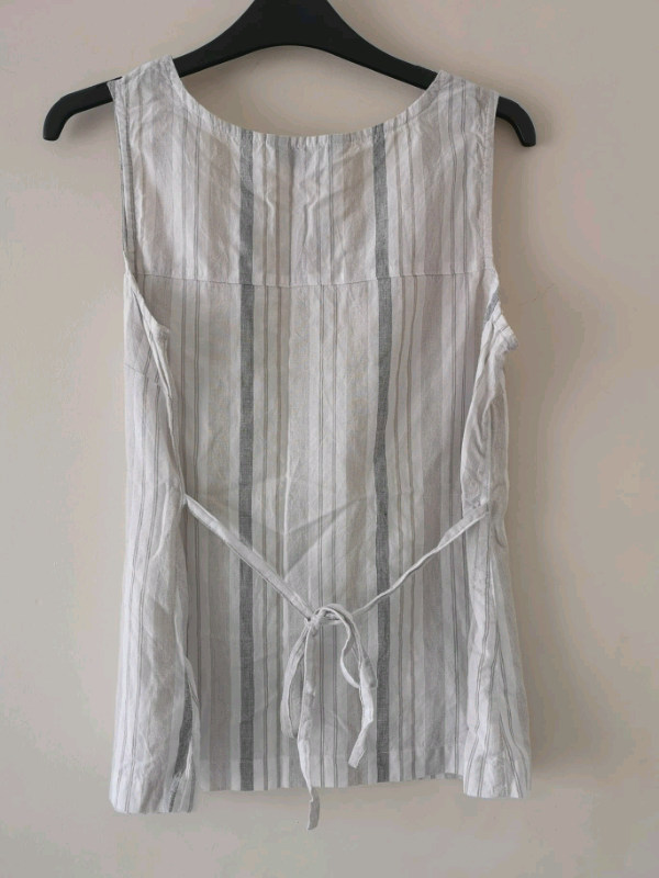 F&F Pretty Cotton/Linen Cream Beige and Silver Stripe Top Immaculate 