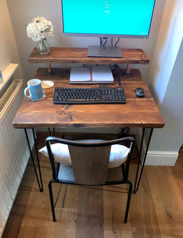 image for Two-Tier Rustic Desk, with Steel Hairpin Legs