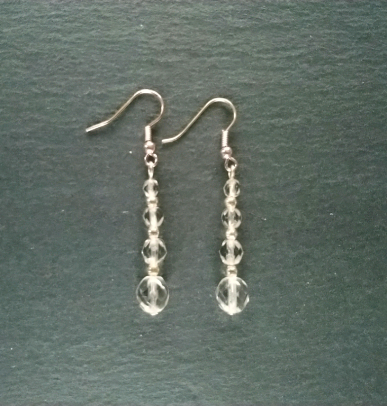 Handmade Silver Plated Clear Crystal Bead Drop Earrings 