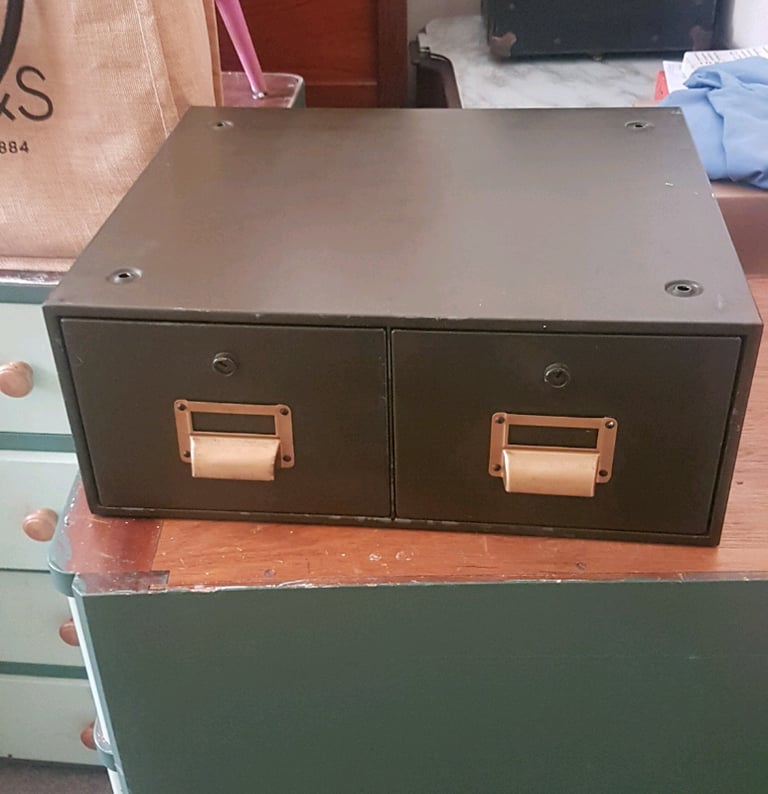 image for Vintage Antique Filing Drawer Unit - Army Green - Patina