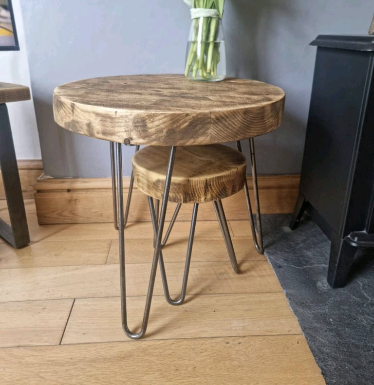 image for Round Chunky Nest of Tables, supported by Steel Hairpin Legs
