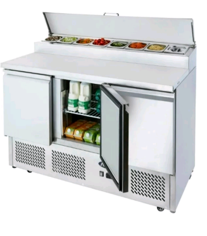 image for New 3 door Pizza prep counter topping saladette fridge 8 x pans  