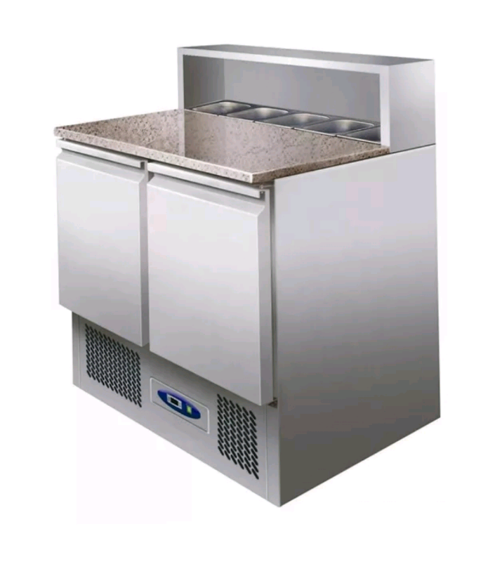 image for New marble top 2 door Pizza topping saladette fridge 5 x pans
