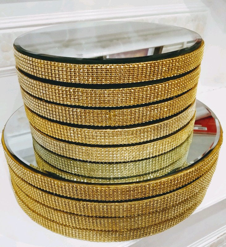 12"/30cm Gold Round Diamonte Cake Base Display Stunning Newly Mad