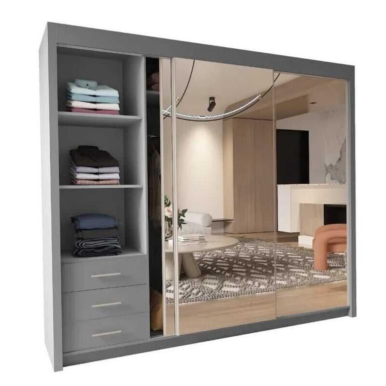 ⚡🌟Brand New 2 or 3 Doors Sliding Wardrobe with Mirrors in High Gloss or Matte Finish 