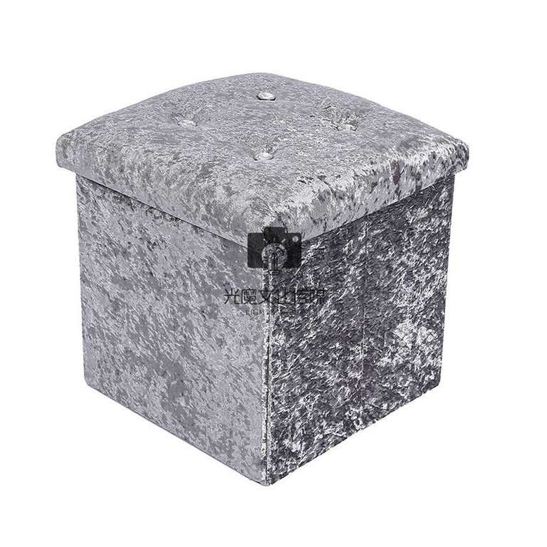 New Single Grey Crushed Velvet Diamante Ottoman Folding Storage Box Footstool Seat