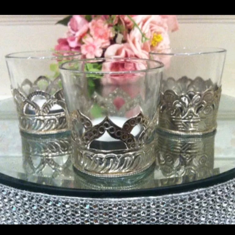 image for Set of 3 Vintage Ornate Moroccan Ramadan Silver Tea Light Holders Rare Décor